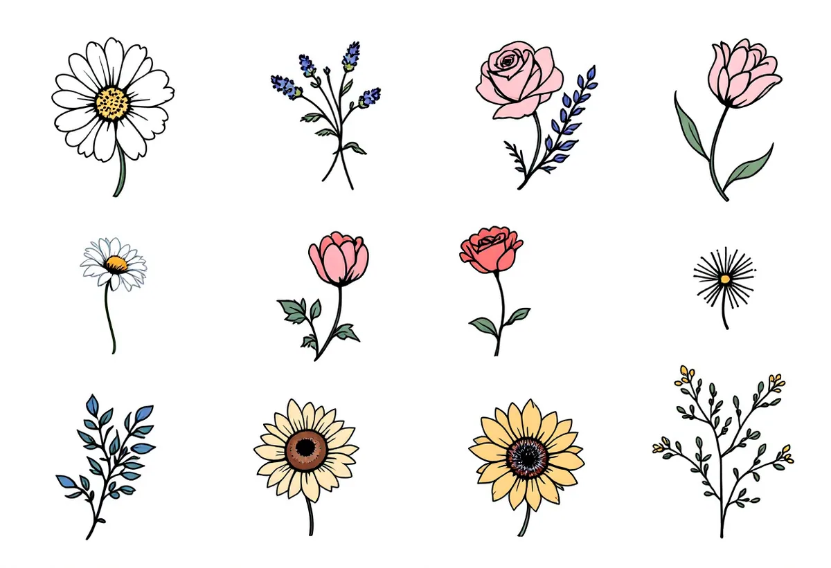 Florais Fineline P&B — Modelo 3