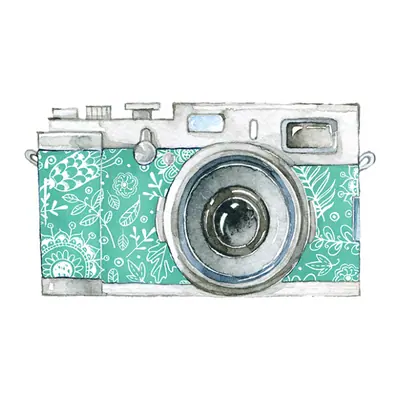 Câmera fotográfica retrô em aquarela