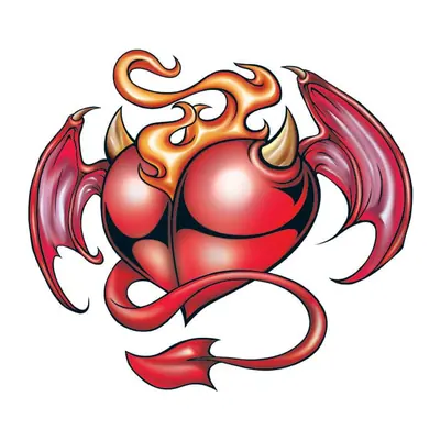 Coração com asas de diabo e chamas