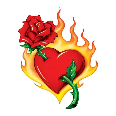 Coração em chamas com rosa