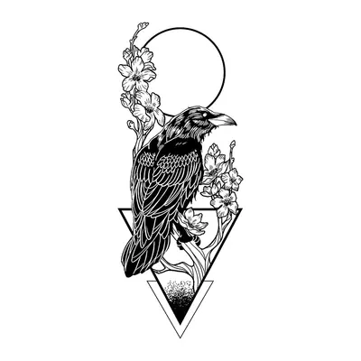 Corvo com flores e lua