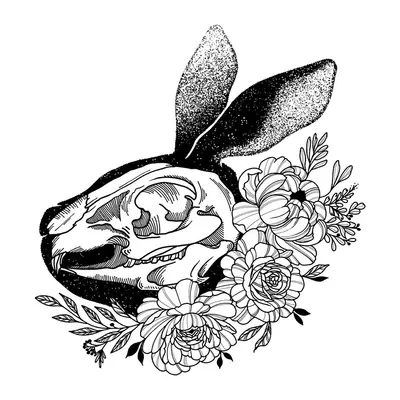 Crânio de coelho com flores