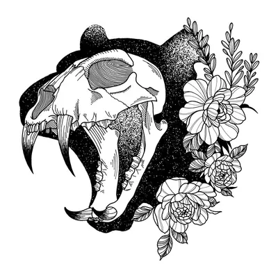 Crânio de felino com flores