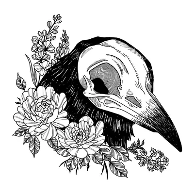 Crânio de pássaro com flores