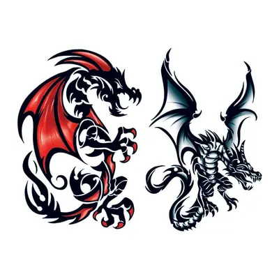 Dois dragões tribais pretos e vermelhos