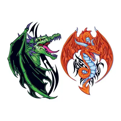 Dois dragões verde e laranja