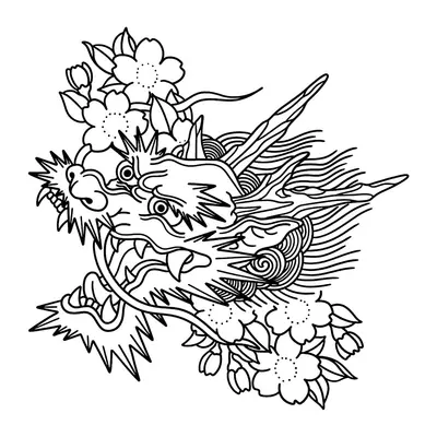 Dragão com flores de cerejeira
