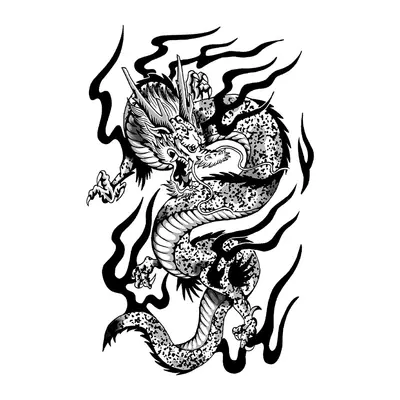 Dragão oriental com chamas