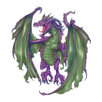 Dragão verde e roxo rugindo
