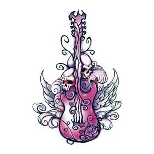 Guitarra rosa com caveiras