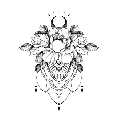 Peônia com ornamento de lua