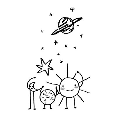 Planetas e sol sorridentes