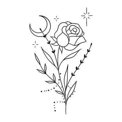 Rosa com lua e constelação