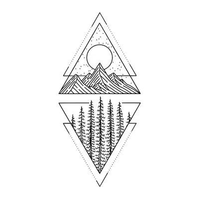 Triângulos com montanhas e floresta