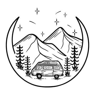 Van na montanha sob a lua