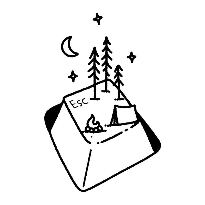 Tatuagem temporária Viagem e Aventura — Acampamento em tecla. Inclui acampamento, pinheiros