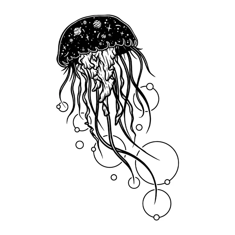 Tatuagem temporária Mar e Animais Marinhos — Água-viva com estrelas. Inclui água-viva, estrelas