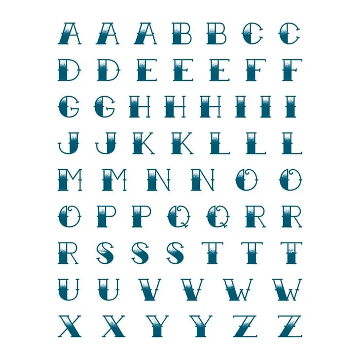 Tatuagem temporária Letras e Frases — Alfabeto azul vintage. Inclui letras