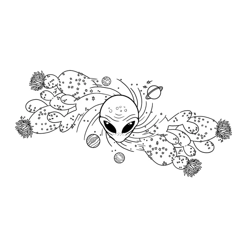 Tatuagem temporária Planetas e Espaço — Alienígena com flores. Inclui alienígena, flores
