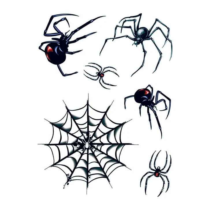 Tatuagem temporária Borboletas e Insetos — Aranhas e teia. Inclui aranhas, teia