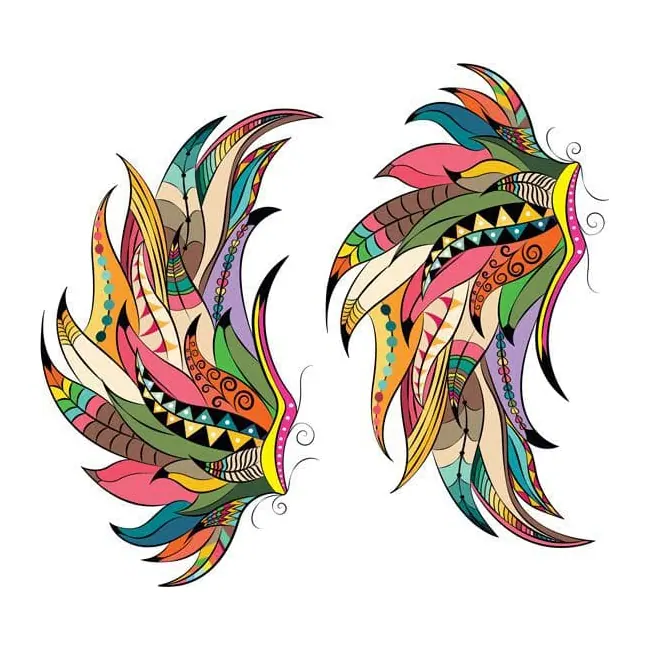 Tatuagem temporária Dragões e Fantasia — Asas boho coloridas. Inclui asas