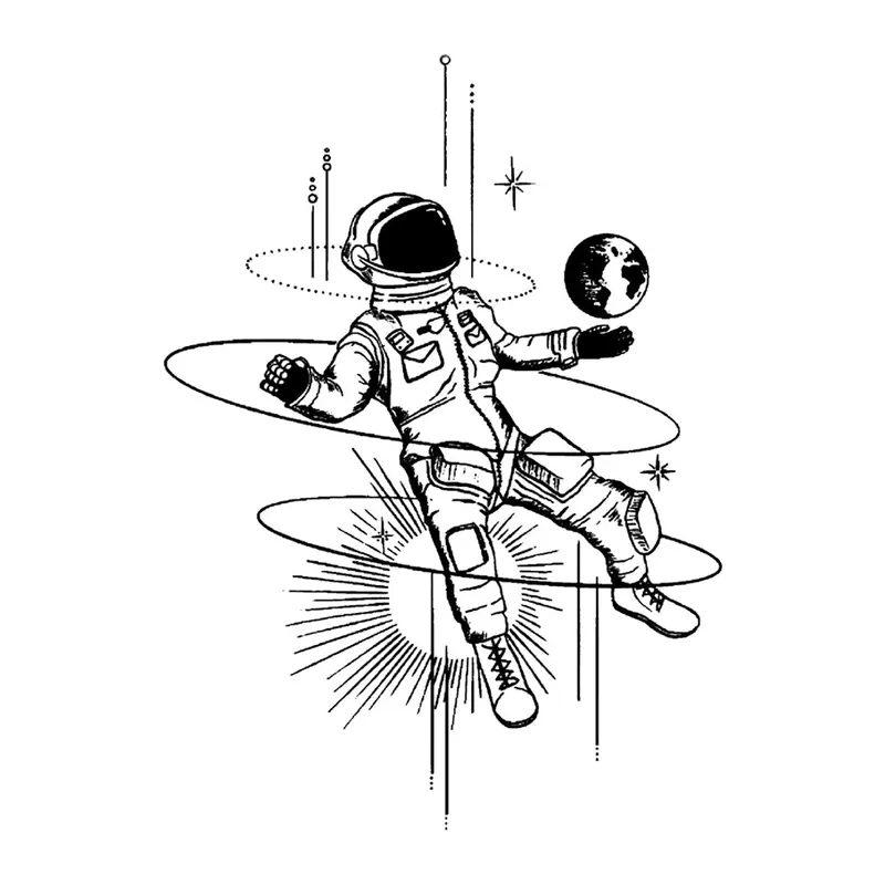 Tatuagem temporária Planetas e Espaço — Astronauta flutuando — Modelo 1. Inclui astronauta, planetas