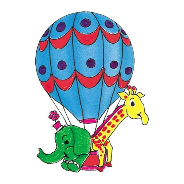 Tatuagem temporária Viagem e Aventura — Balão com girafa e elefante. Inclui balão, girafa, elefante