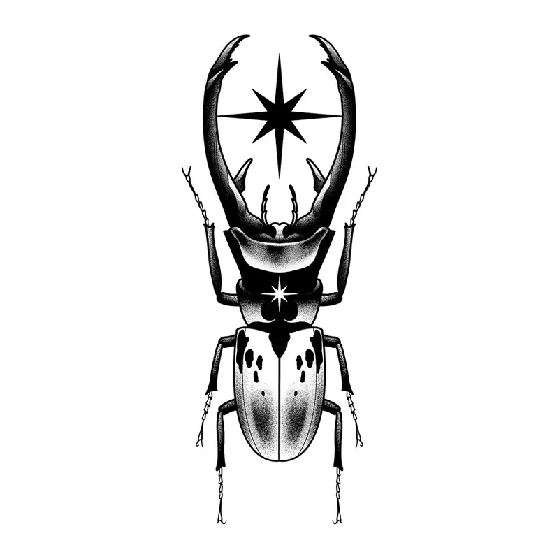 Tatuagem temporária Borboletas e Insetos — Besouro com estrelas. Inclui besouro, estrelas