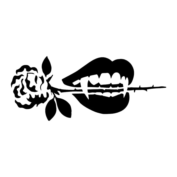 Tatuagem temporária Caveiras e Sombrio — Boca com rosa. Inclui boca, rosa