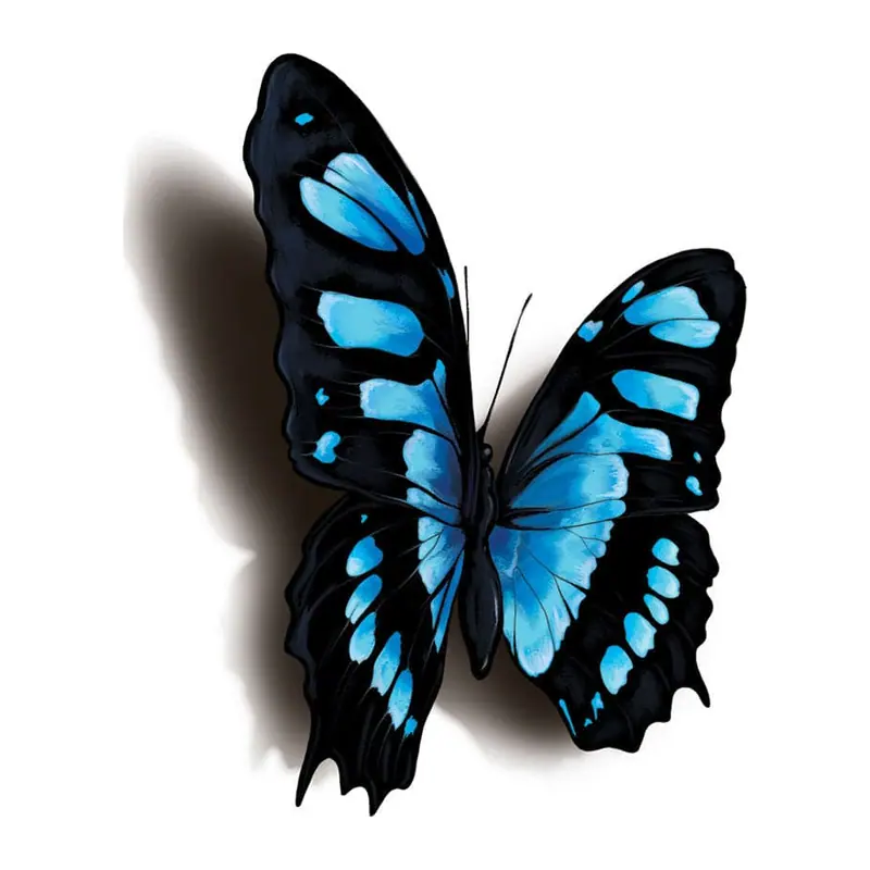 Tatuagem temporária Borboletas e Insetos — Borboleta azul 3D — Modelo 1. Inclui borboleta