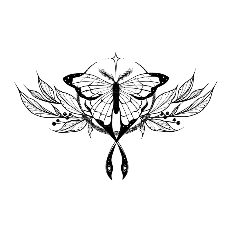Tatuagem temporária Borboletas e Insetos — Borboleta com folhas. Inclui borboleta, folhas