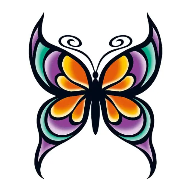 Tatuagem temporária Borboletas e Insetos — Borboleta laranja e roxa. Inclui borboleta