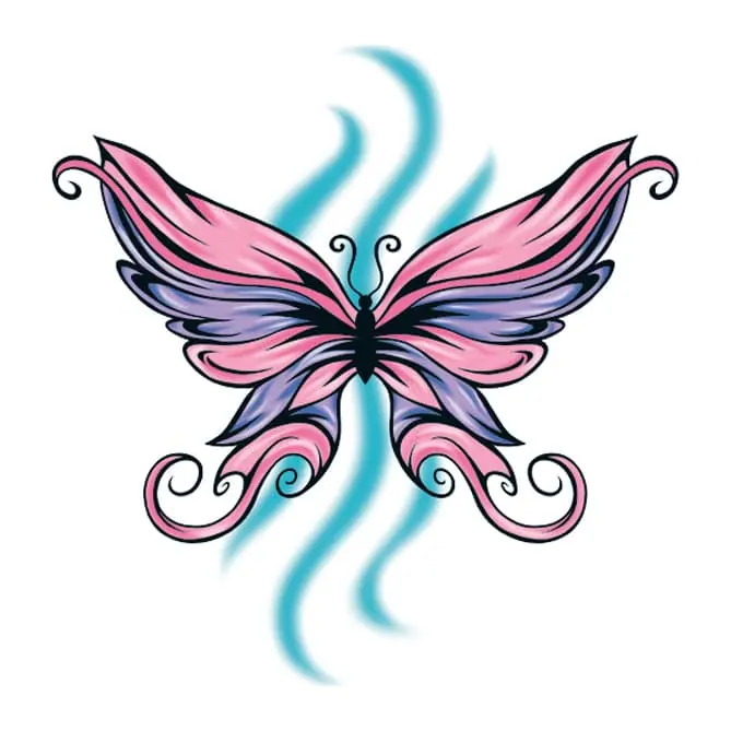 Tatuagem temporária Borboletas e Insetos — Borboleta rosa e roxa. Inclui borboleta