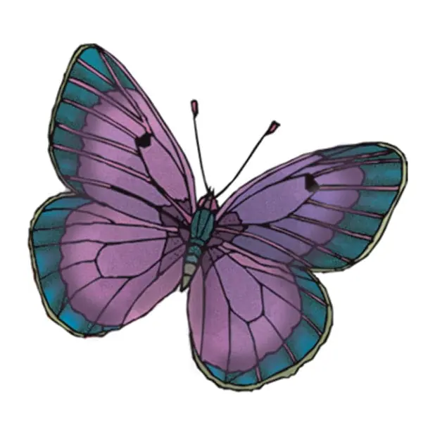 Tatuagem temporária Borboletas e Insetos — Borboleta roxa e verde. Inclui borboleta