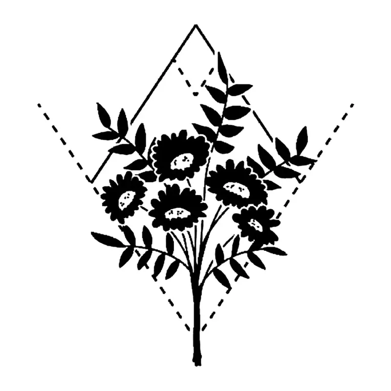 Tatuagem temporária Flores — Buquê de flores em triângulo. Inclui flores, triângulo