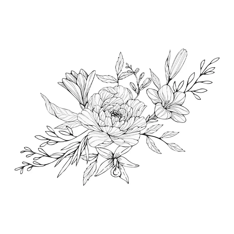 Tatuagem temporária Flores — Buquê de peônias. Inclui peônias