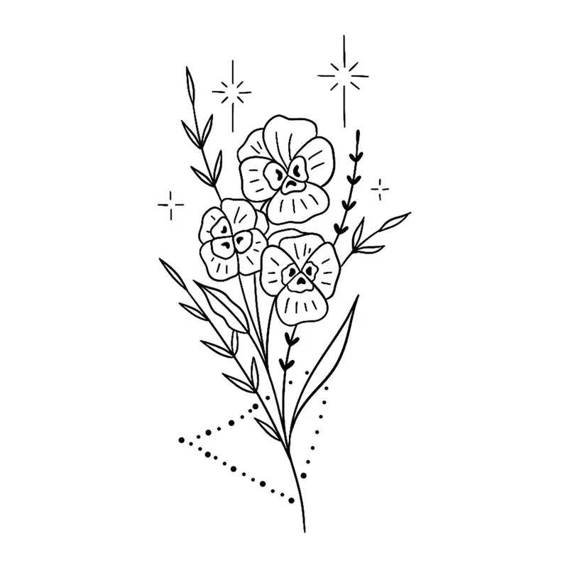 Tatuagem temporária Flores — Buquê delicado com pontilhado. Inclui flores