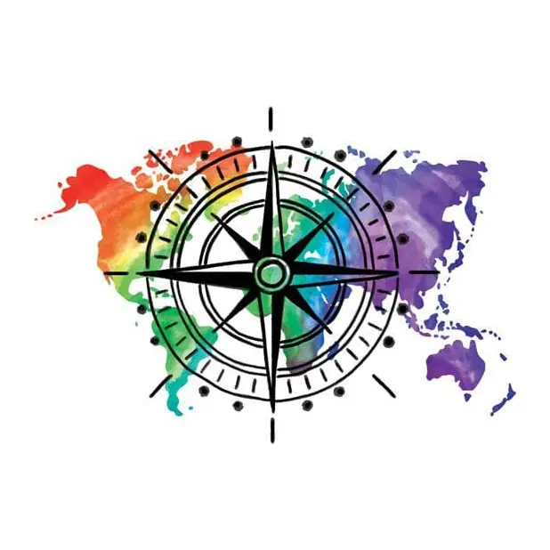 Tatuagem temporária Viagem e Aventura — Bússola e mapa em aquarela. Inclui bússola, mapa