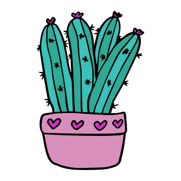 Tatuagem temporária Folhas e Plantas — Cacto alto em vaso com corações. Inclui cacto, corações