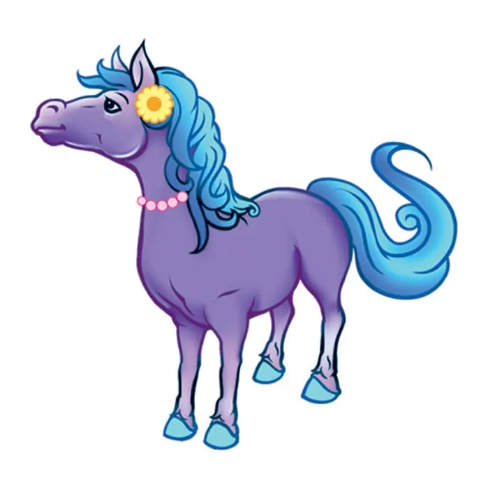 Tatuagem temporária Animais Selvagens — Cavalo roxo de crina azul. Inclui cavalo