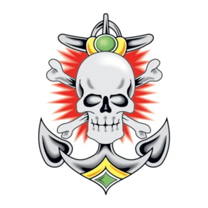 Tatuagem temporária Caveiras e Sombrio — Caveira com âncora. Inclui caveira, âncora