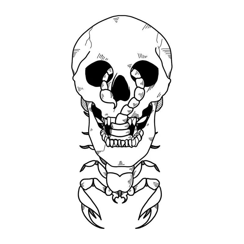 Tatuagem temporária Caveiras e Sombrio — Caveira com escorpião. Inclui caveira, escorpião