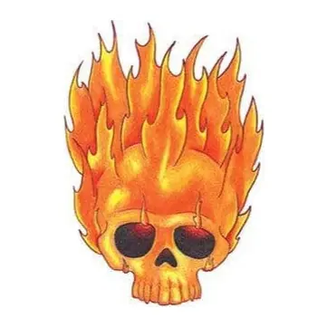 Tatuagem temporária Caveiras e Sombrio — Caveira em chamas. Inclui caveira, chamas