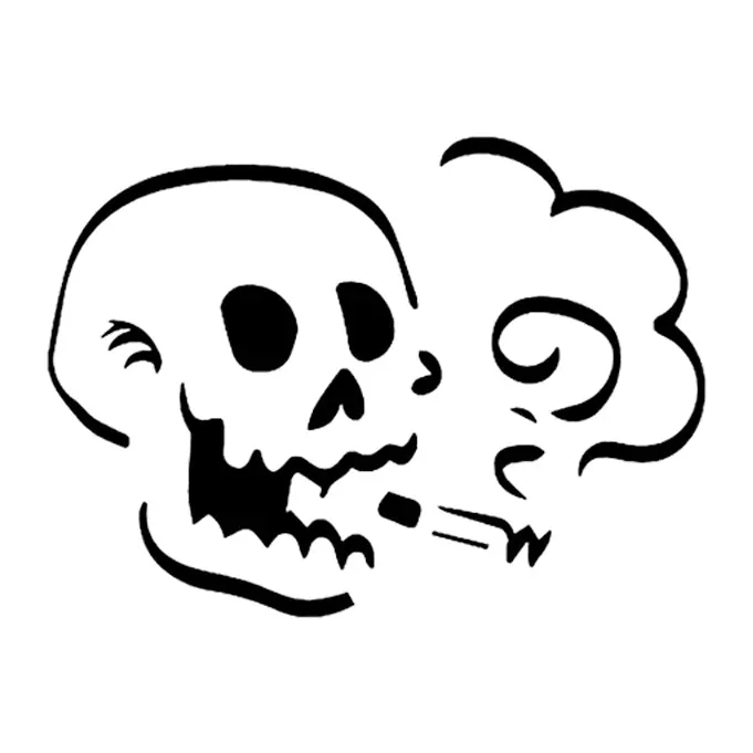 Tatuagem temporária Caveiras e Sombrio — Caveira fumando. Inclui caveira, fumaça