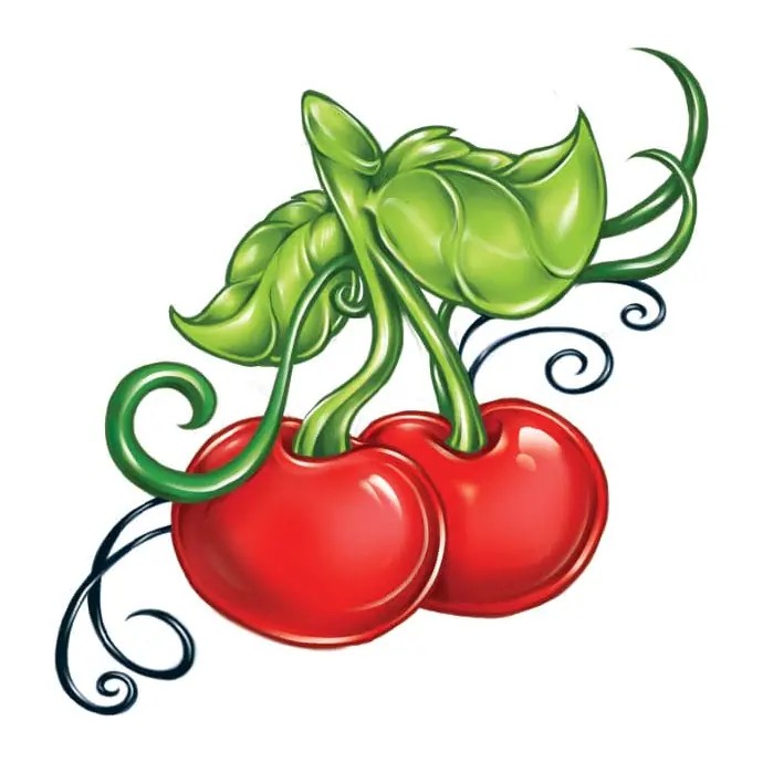 Tatuagem temporária Comida e Bebida — Cerejas vermelhas — Modelo 1. Inclui cerejas