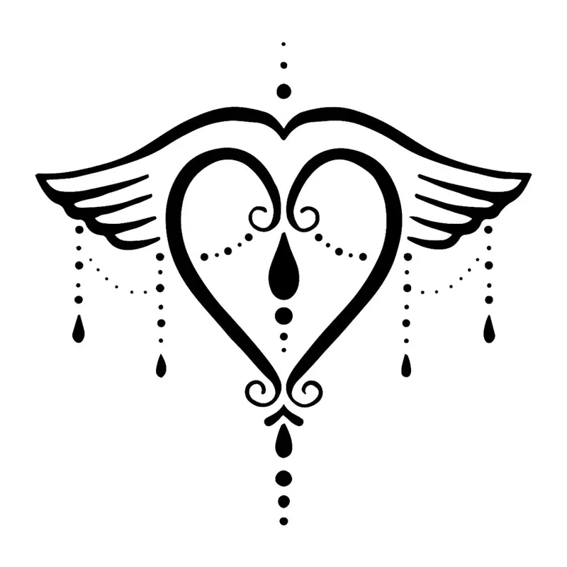 Tatuagem temporária Corações e Amor — Coração com asas e pingentes. Inclui coração, asas