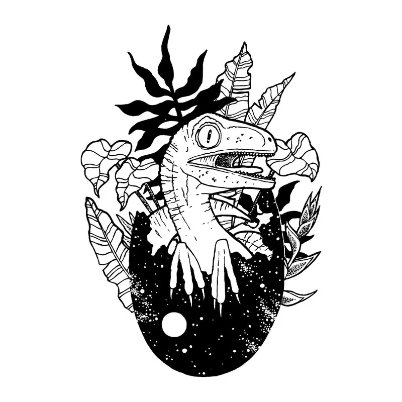 Tatuagem temporária Corações e Amor — Coração com dinossauro e montanhas. Inclui coração, dinossauro