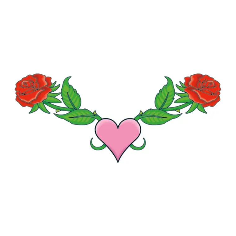 Tatuagem temporária Corações e Amor — Coração com rosas lombar. Inclui coração, rosas