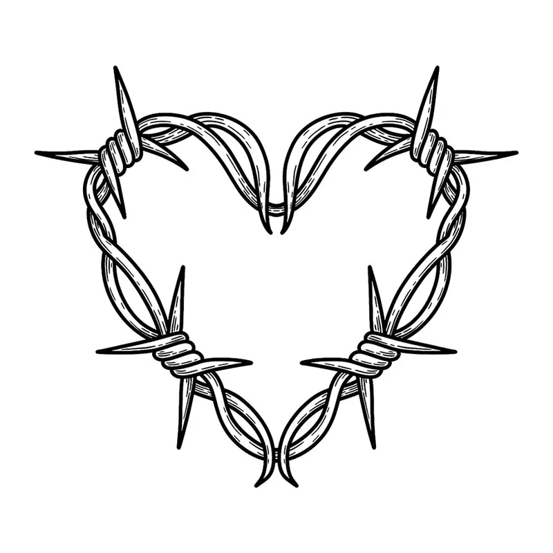 Tatuagem temporária Corações e Amor — Coração de arame farpado. Inclui coração, arame farpado