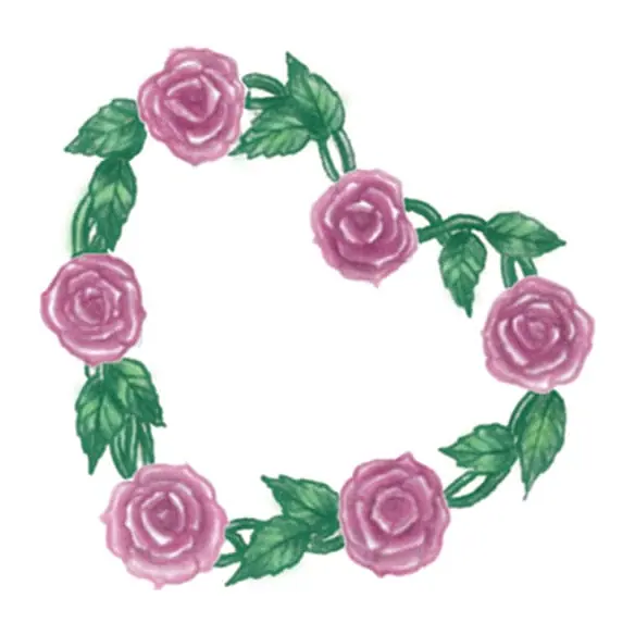 Tatuagem temporária Flores — Coração de rosas rosa. Inclui rosas, coração
